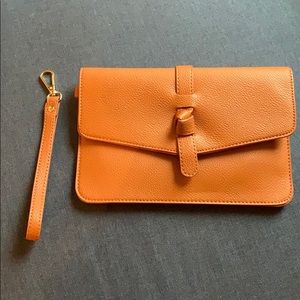 Light brown clutch with knit detail